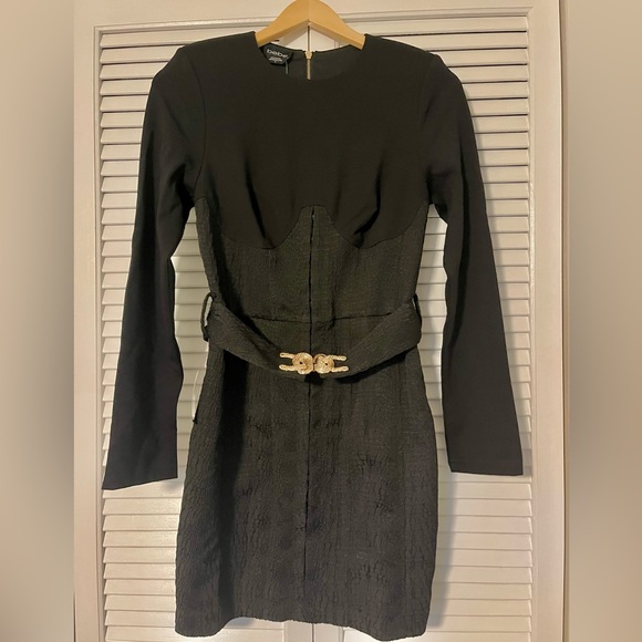 bebe Dresses & Skirts - bebe Black knee-length sheath long-sleeved bodycon snake print cocktail dress